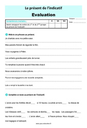 Présent de l’indicatif 1er ème groupe - Examen Evaluation : 6ème Harmos - PDF à imprimer