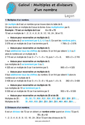 Multiples et diviseurs d’un nombre - Cours, Leçon : 6ème Harmos - PDF gratuit à imprimer