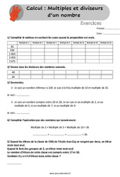 Multiples et diviseurs d’un nombre - Exercices, révisions  avec les corrigés : 6ème Harmos - PDF à imprimer