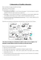 Alimentation - Cours, Leçon - Sciences : 5ème, 6ème, 7ème Harmos - PDF gratuit à imprimer