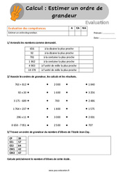 Estimer un ordre de grandeur - Évaluation, bilan avec la correction : 6ème Harmos - PDF à imprimer