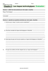 Les risques technologiques - Examen Evaluation avec les corrections : 9eme Harmos - PDF à imprimer