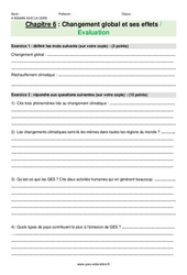 Le changement global et ses effets - Examen Evaluation avec les corrections : 9eme Harmos - PDF à imprimer