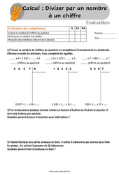 Diviser par un nombre à un chiffre - Évaluation, bilan avec la correction : 6ème, 7ème Harmos - PDF à imprimer