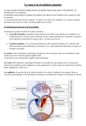 Le sang et la circulation sanguine - Cours, Leçon - Sciences : 7ème Harmos - PDF gratuit à imprimer