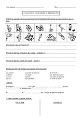 Electricité    - Examen Evaluation : 5ème, 6ème, 7ème Harmos - PDF à imprimer