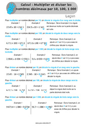 Multiplier et diviser les décimaux par 10, 100, 1000 - Cours, Leçon : 6ème, 7ème Harmos - PDF gratuit à imprimer