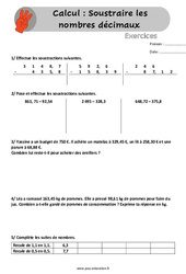 Soustraire les nombres décimaux - Exercices, révisions  avec les corrigés : 6ème, 7ème Harmos - PDF à imprimer