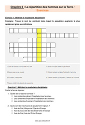 La répartition de la population mondiale - Exercices avec les corrigés : 8ème Harmos - PDF à imprimer