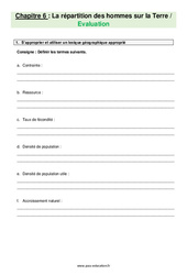 La répartition de la population mondiale - Examen Evaluation avec les corrections : 8ème Harmos - PDF à imprimer