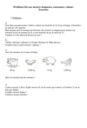 Longueurs, contenance, volume - Problèmes - Exercices -    3 : 5ème Harmos - PDF à imprimer