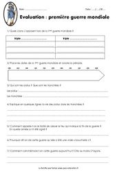 1ère guerre mondiale 1914 - 1918 - Examen Evaluation : 7ème Harmos - PDF à imprimer