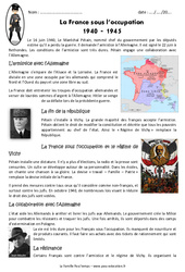 La France sous l'occupation - Exercices : 7ème Harmos - PDF à imprimer