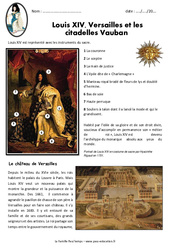 Louis XIV, Versailles et les  citadelles Vauban - Exercices : 6ème Harmos - PDF à imprimer