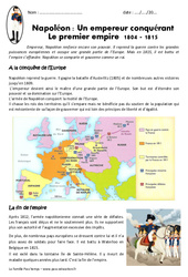 Napoléon , empereur conquérant - Exercices : 6ème Harmos - PDF à imprimer