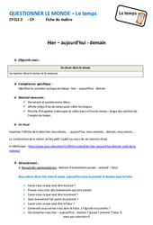Hier - Aujourd'hui - Demain - Fiche de préparation : 3eme Harmos - PDF à imprimer