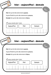 Hier - Aujourd'hui - Demain - Cours, Leçon : 3eme Harmos - PDF gratuit à imprimer