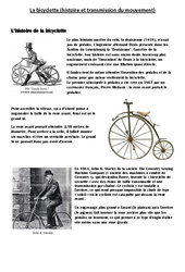 Bicyclette - Histoire et transmission du mouvement - Exercices - Sciences : 6ème, 7ème Harmos - PDF à imprimer