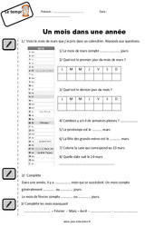 Un mois dans une année - Exercices : 3eme Harmos - PDF à imprimer