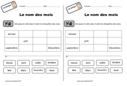 Le nom des mois - Exercices : 3eme Harmos - PDF à imprimer