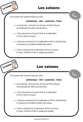 Saisons - Cours, Leçon : 3eme Harmos - PDF gratuit à imprimer