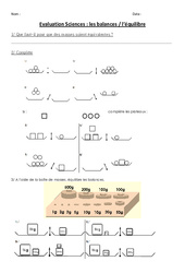 Balances et équilibre - Examen Evaluation : 5ème, 6ème, 7ème Harmos - PDF à imprimer