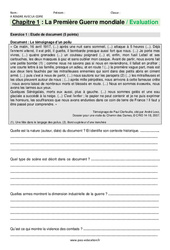 La Première Guerre mondiale - Examen Evaluation avec les corrections : 11ème Harmos - PDF à imprimer