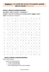 La variété des formes d’occupation spatiale dans le monde - Exercices avec les corrigés : 8ème Harmos - PDF à imprimer