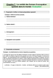 La variété des formes d’occupation spatiale dans le monde - Examen Evaluation avec les corrections : 8ème Harmos - PDF à imprimer