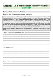 De la décolonisation aux nouveaux Etats - Examen Evaluation avec les corrections : 11ème Harmos - PDF à imprimer