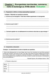 Bourgeoisies marchandes, commerce, traite et esclavage au XVIIIe siècle - Examen Evaluation avec les corrections : 10ème Harmos - PDF à imprimer