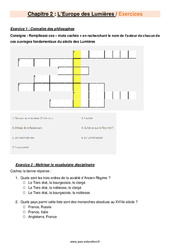 L’Europe des Lumières - Exercices avec les corrigés : 10ème Harmos - PDF à imprimer