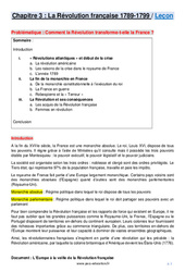 Cours La Révolution française 1789 - 1799 - Cours : 10ème Harmos - PDF à imprimer