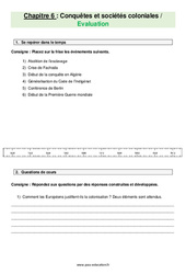 Conquêtes et sociétés coloniales - Examen Evaluation avec les corrections : 10ème Harmos - PDF à imprimer