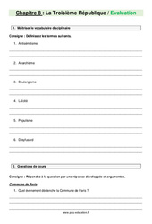 Evaluation La Troisième République - Examen Evaluation avec les corrections : 10ème Harmos - PDF à imprimer