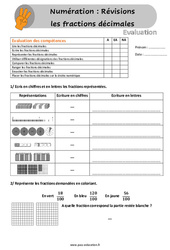 Les fractions décimales (Révisions) au - Évaluation, bilan : 6ème, 7ème Harmos - PDF à imprimer