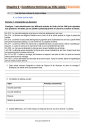 Exercice Conditions féminines au XIXe siècle - Exercices avec les corrigés : 10ème Harmos - PDF à imprimer