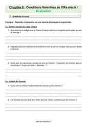 Conditions féminines au XIXe siècle - Examen Evaluation avec les corrections : 10ème Harmos - PDF à imprimer