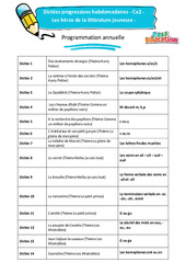 Dictées progressives hebdomadaires - Les héros de la littérature jeunesse - Programmation annuelle : 5ème Harmos - Cycle 2 - PDF à imprimer