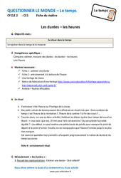 Séquence - Fiche de préparation Durées - Heures - Séquence - Fiche de préparation : 4ème Harmos - PDF à imprimer