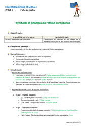 Symboles et principes de l’Union européenne - Fiche de préparation : 6ème, 7ème Harmos - PDF à imprimer