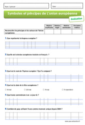 Symboles et principes de l’Union européenne - Examen Evaluation : 6ème, 7ème Harmos - PDF à imprimer