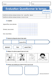 Hier - Aujourd'hui - Demain - Jour et nuit - Examen Evaluation : 3eme Harmos - PDF à imprimer