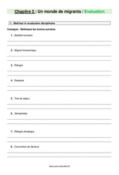 Un monde de migrants - Examen Evaluation avec les corrections : 10ème Harmos - PDF à imprimer