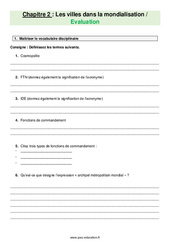 Les villes dans la mondialisation - Examen Evaluation avec les corrections : 10ème Harmos - PDF à imprimer