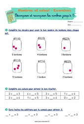 Décomposer et recomposer les nombres jusqu’à 5 - Exercices corrigés : 3eme Harmos - PDF à imprimer