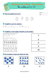 Les nombres de 6 à 10 - Exercices corrigés : 3eme Harmos - PDF à imprimer