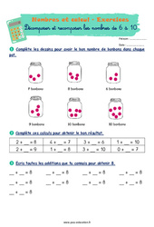 Décomposer et recomposer les nombres de 6 à 10 - Exercices corrigés : 3eme Harmos - PDF à imprimer