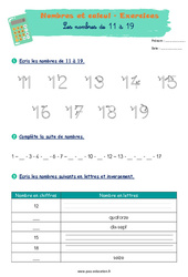 Les nombres de 11 à 19 - Exercices corrigés : 3eme Harmos - PDF à imprimer