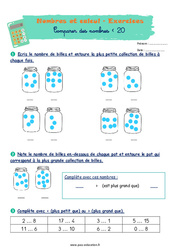 Comparer des nombres inférieurs à 20 - Exercices corrigés : 3eme Harmos - PDF à imprimer